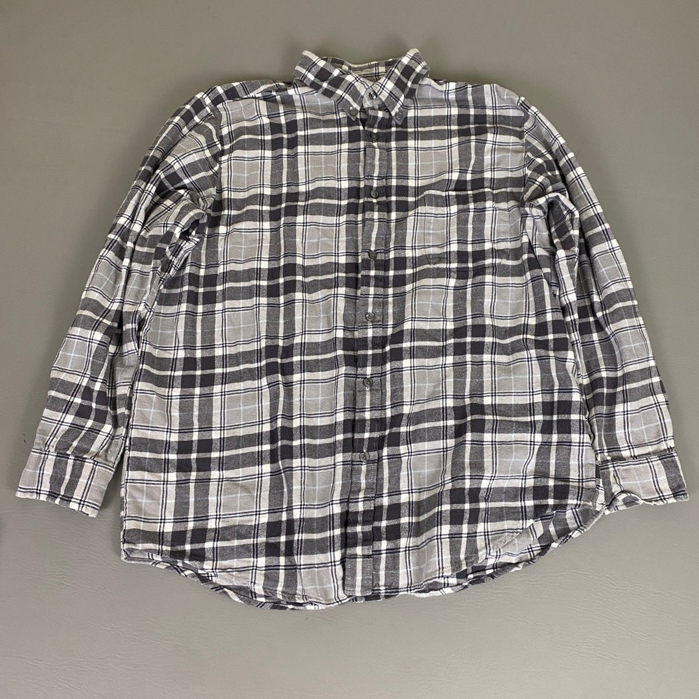 John Ashford Flannel Shirt Men's XL Gray Plaid Button Down‎ Long Sleeve Casual